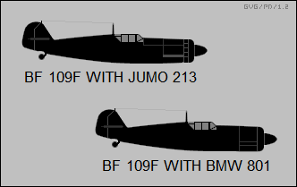 Bf 109F with Jumo 213 engine, BMW 801 engine